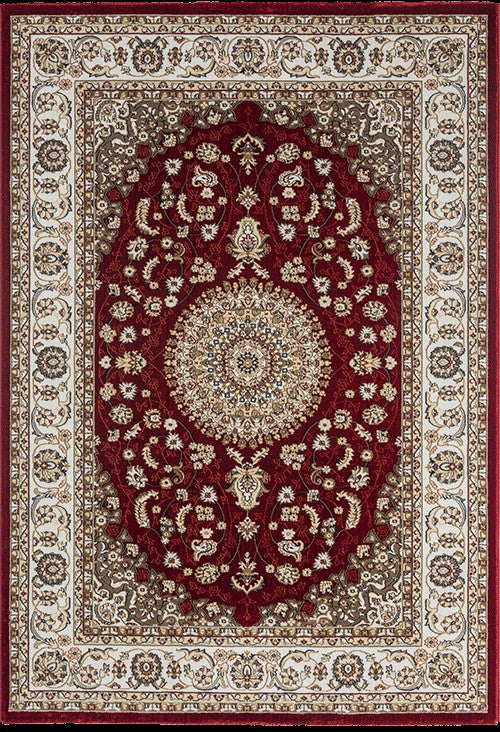 Vloerkleed Dubai Deluxe – Klassiek Oosters Medaillonmotief in Rood en Crème