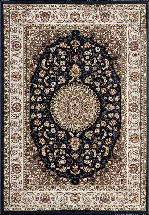 Vloerkleed Dubai Deluxe – Klassiek Oosters Medaillonmotief in Blauw en Crème