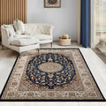 Vloerkleed Dubai Deluxe – Klassiek Oosters Medaillonmotief in Blauw en Crème