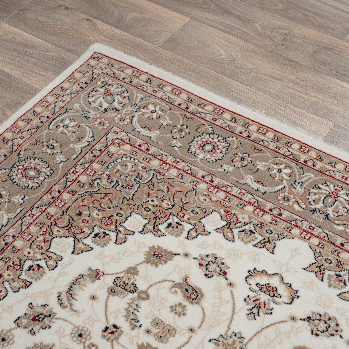Vloerkleed Dubai Deluxe – Klassiek Oosters Medaillonmotief in Beige en Crème