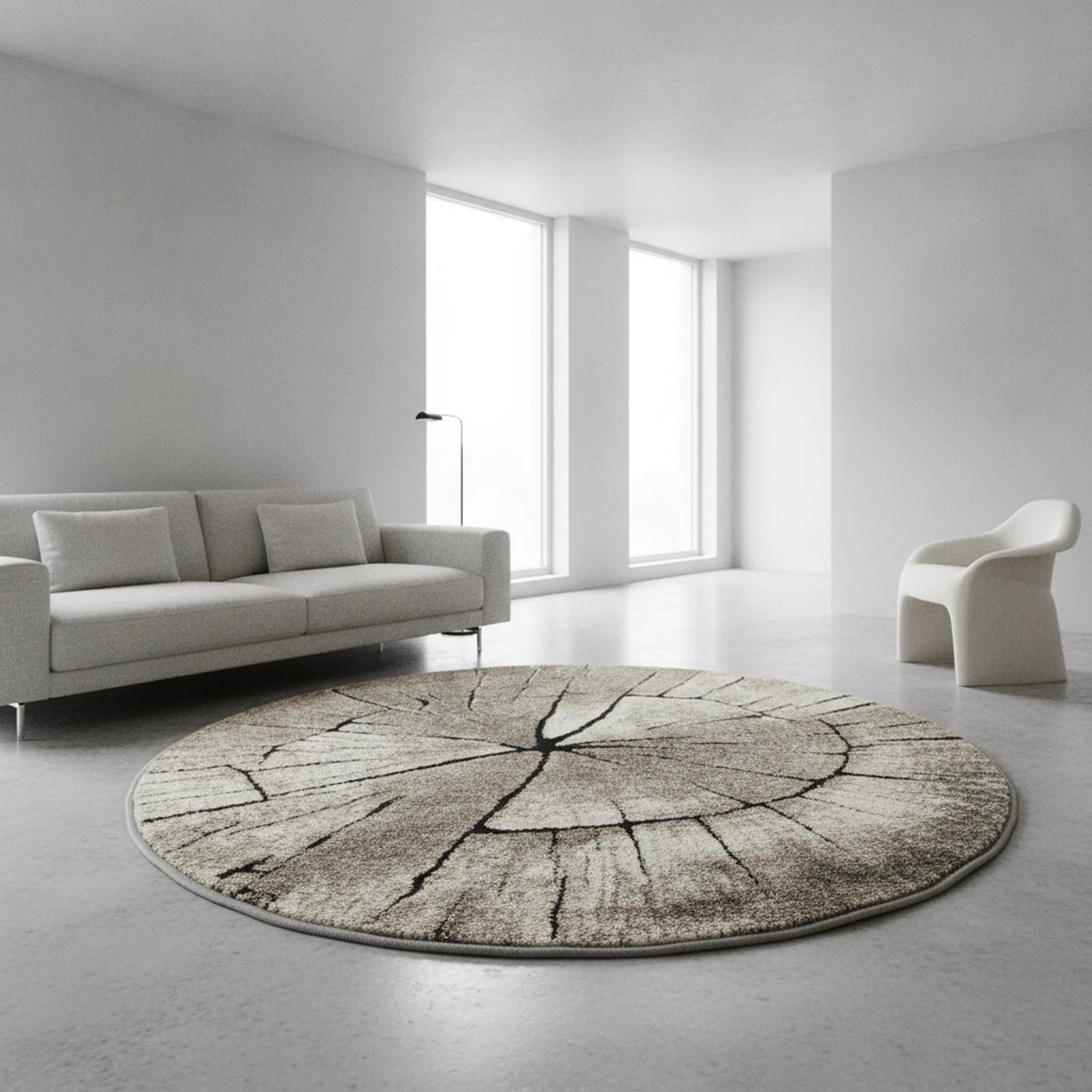 Laagpolig Vloerkleed Boomstam Design Grijs – Abstract Modern - Sfeerbeeld
