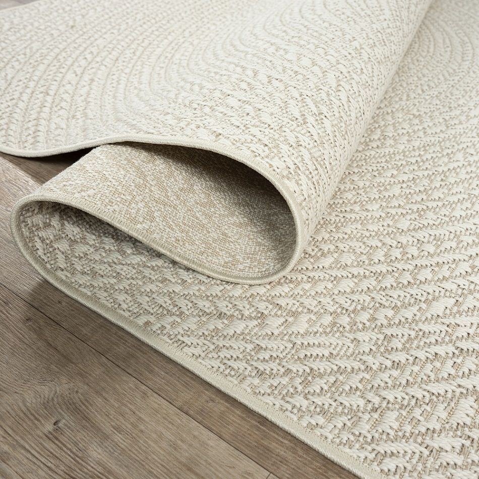 Buitentapijt met Jute Look – Cream – Rond Gevlochten Design – Weerbestendig & Stijlvol — detail weefsel
