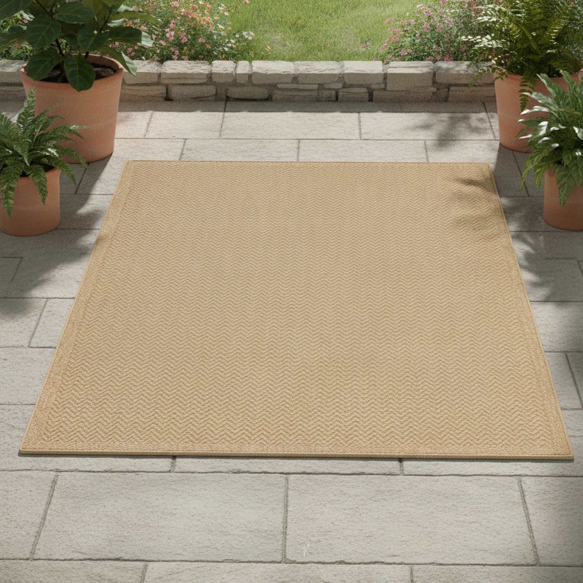 Buitentapijt met Jute Look – Nature – Gevlochten Design – Weerbestendig & Stijlvol - Sfeerbeeld