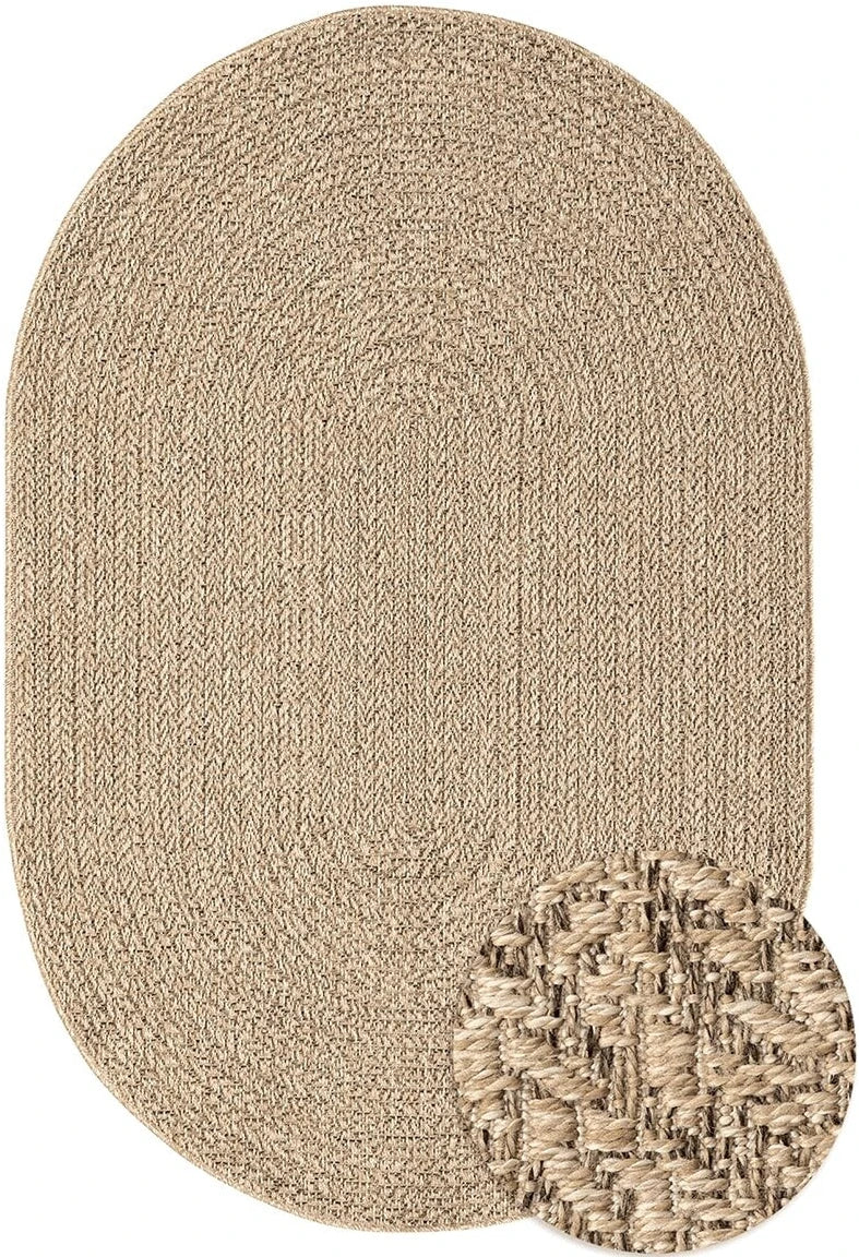 Buitentapijt met Jute Look – Rechthoekig met Vierkant Patroon Bruin - Vooraanzicht