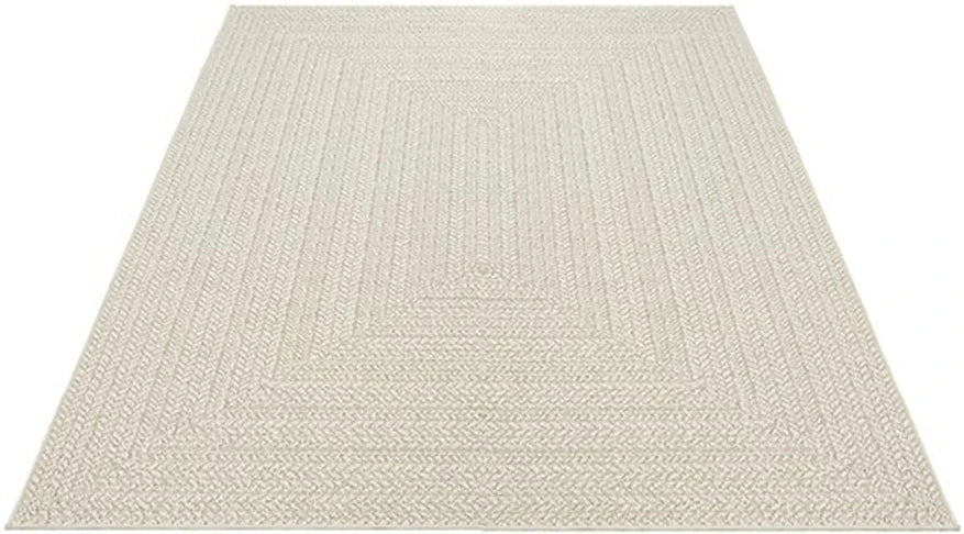 Buitentapijt met Jute Look – Rechthoekig met Vierkant Patroon – Natuurlijke Look – Weer- & UV-bestendig - Vooraanzicht