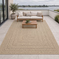 Buitentapijt met Jute Look – Rechthoekig met Vierkant Patroon Bruin – Natuurlijke Look – Weer- & UV-bestendig