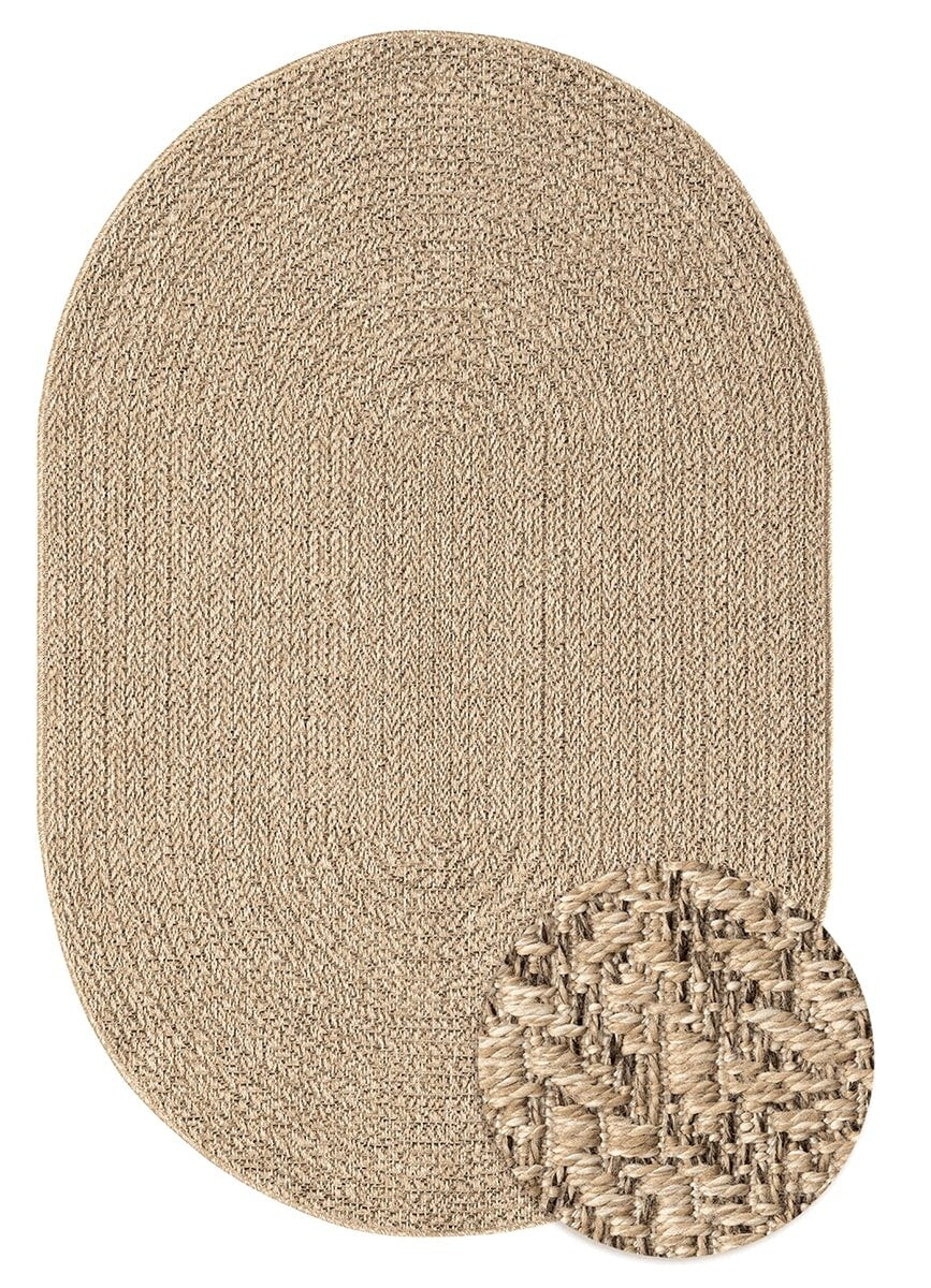 Buitentapijt met Jute Look – Rechthoekig met Vierkant Patroon Bruin – Natuurlijke Look – Weer- & UV-bestendig - Vooraanzicht