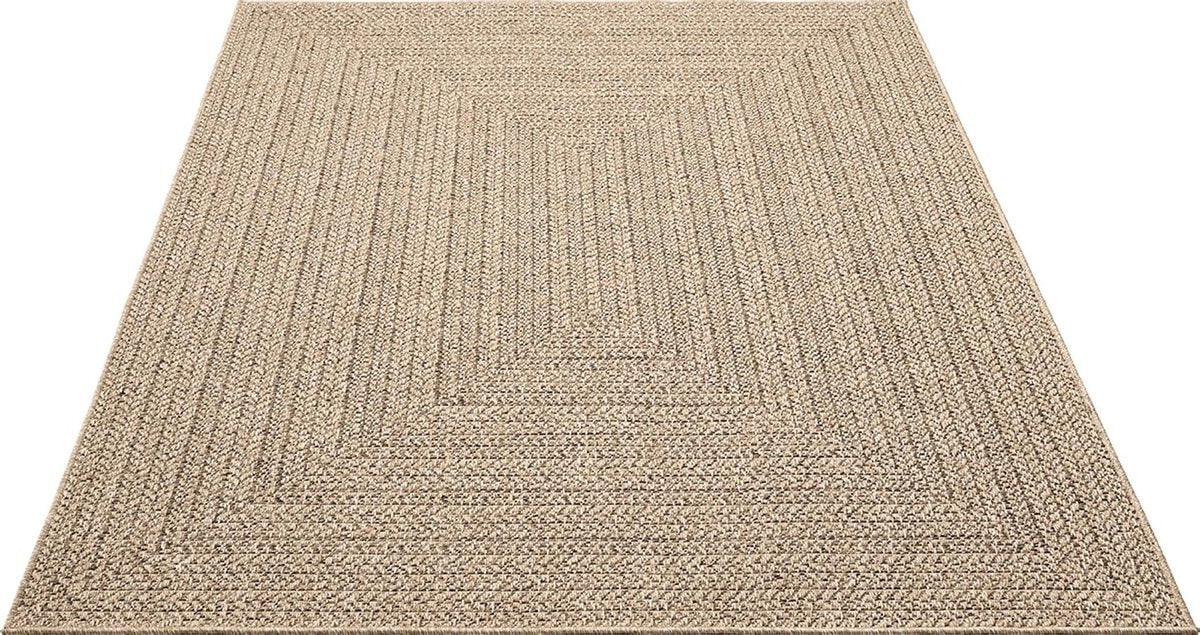 Buitentapijt met Jute Look – Rechthoekig met Vierkant Patroon Bruin – Natuurlijke Look – Weer- & UV-bestendig — bovenaanzicht