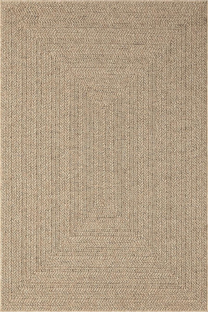 Buitentapijt met Jute Look – Rechthoekig met Vierkant Patroon Bruin – Natuurlijke Look – Weer- & UV-bestendig — detail weefsel
