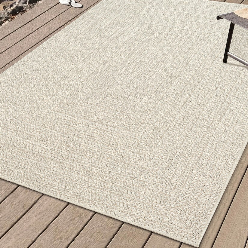 Buitentapijt met Jute Look – Rechthoekig met Vierkant Patroon – Natuurlijke Look – Weer- & UV-bestendig