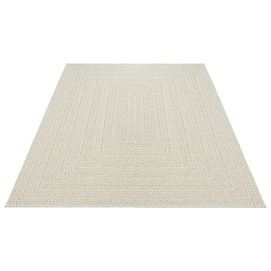Buitentapijt met Jute Look – Rechthoekig met Vierkant Patroon – Natuurlijke Look – Weer- & UV-bestendig - Vooraanzicht