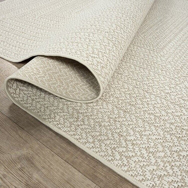 Buitentapijt met Jute Look – Rechthoekig met Vierkant Patroon – Natuurlijke Look – Weer- & UV-bestendig — bovenaanzicht