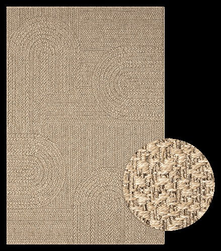 Buitentapijt moderne organische look – Bruin – half-cirkelvormige patronen – Weerbestendig & Stijlvol — sfeerbeeld in interieur