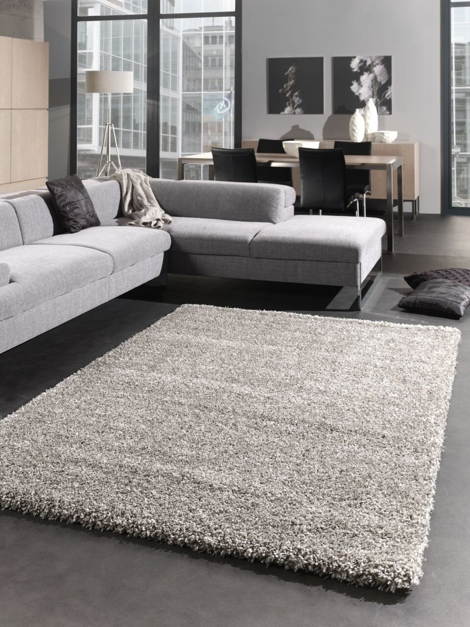 Hoogpolig Vloerkleed Shaggy Deluxe - Zilver — bovenaanzicht