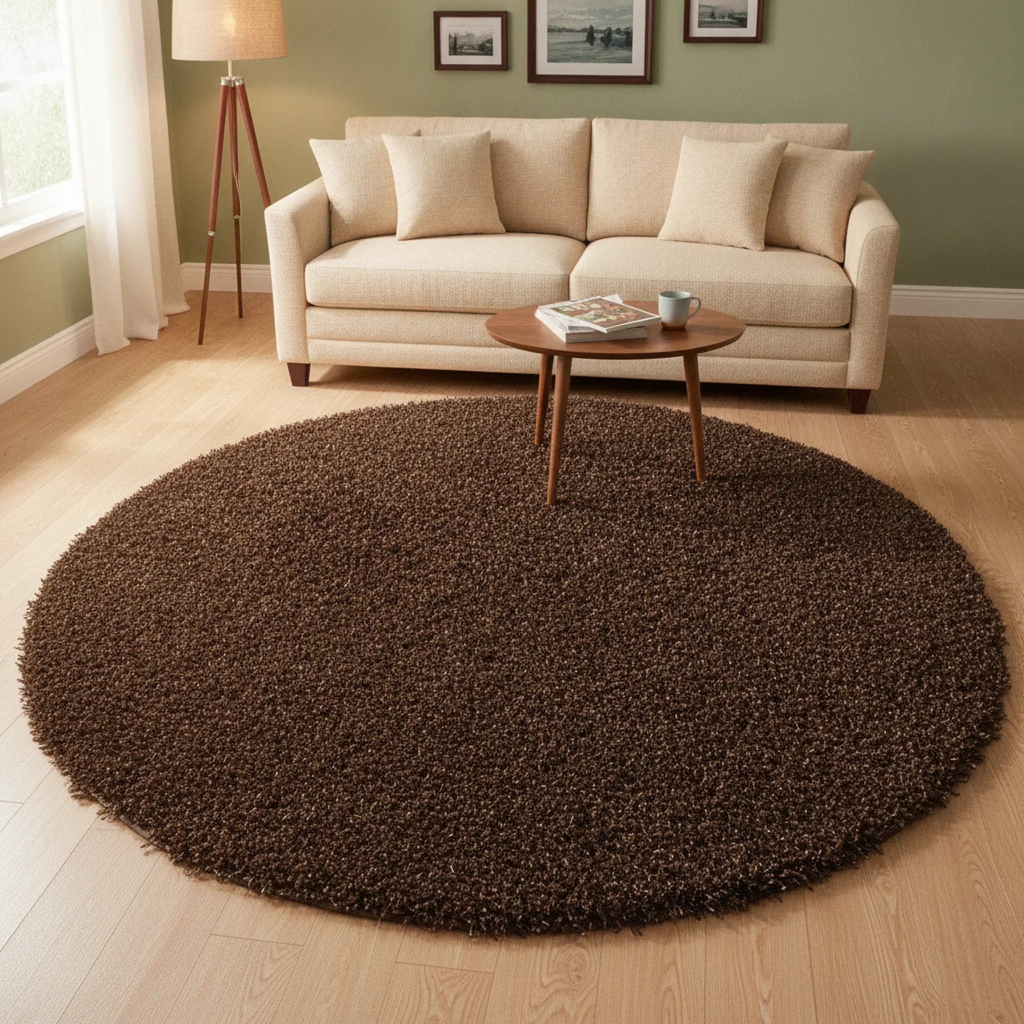 Hoogpolig Vloerkleed Shaggy Plus 964 Brown Ø120cm - Sfeerbeeld