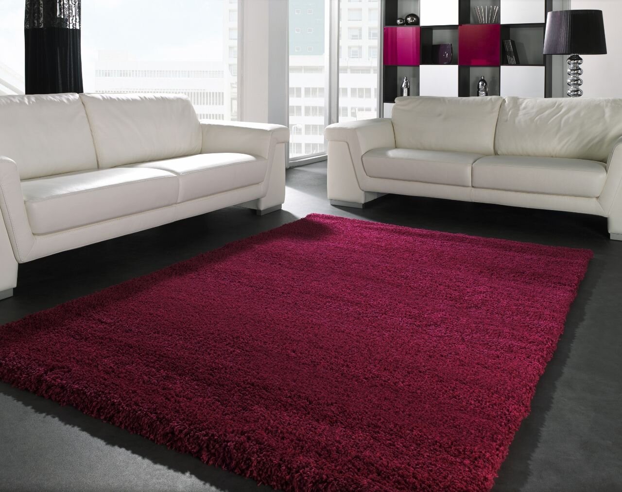Hoogpolig vloerkleed shaggy Plus 957 5cm hoogte - paars - Vooraanzicht