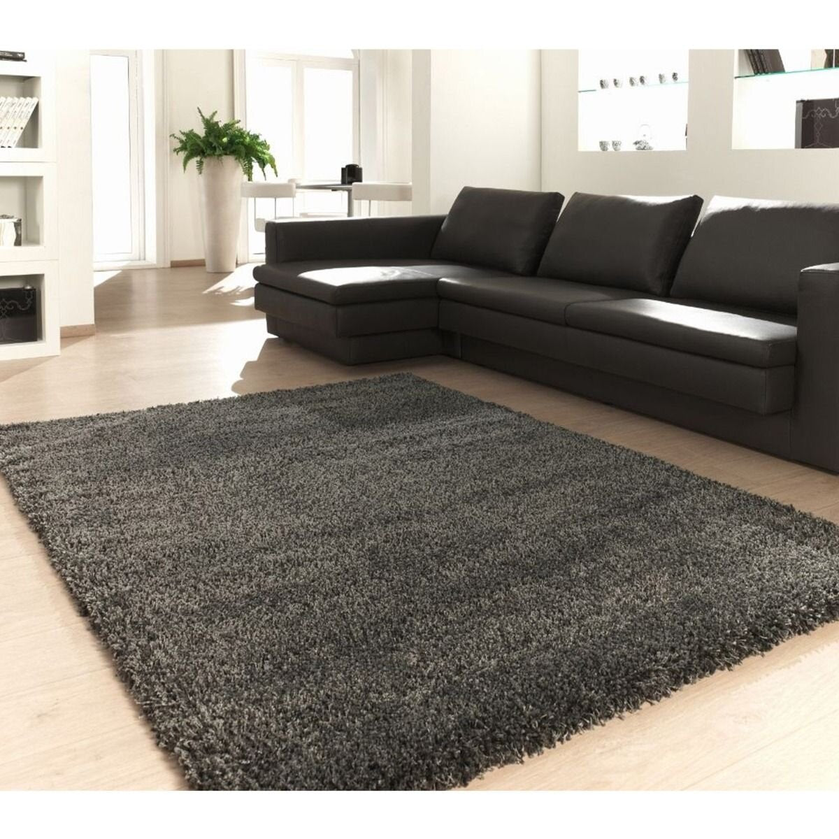 Hoogpolig vloerkleed shaggy Plus 959 5cm hoogte - grijs gemêleerd — hoek