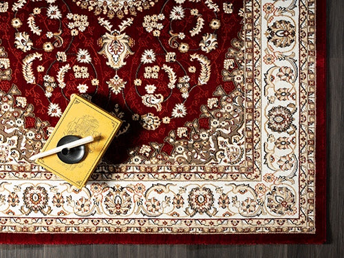 Vloerkleed Dubai Deluxe 56253 Rood – Geweven met Jute Rugzijde – rugzijde van jute