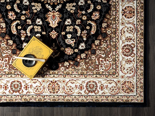 Vloerkleed Dubai Deluxe 56253 Blauw – Laagpolig en Dicht Geweven – poolhoogte van 13 mm van opzij