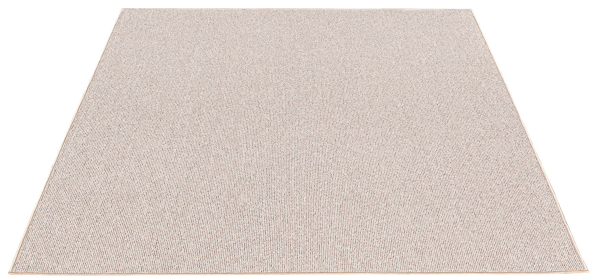Vloerkleed Mix Art Beige – Abstracte Vlakken in Zachte Zandtinten – opgerolde hoek met vilten rugzijde
