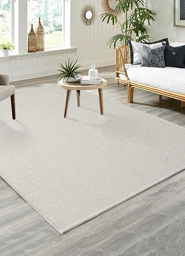 Vloerkleed Stockholm Crème – Platgeweven Wolmix met Juterug – sfeerimpressie in de woonkamer