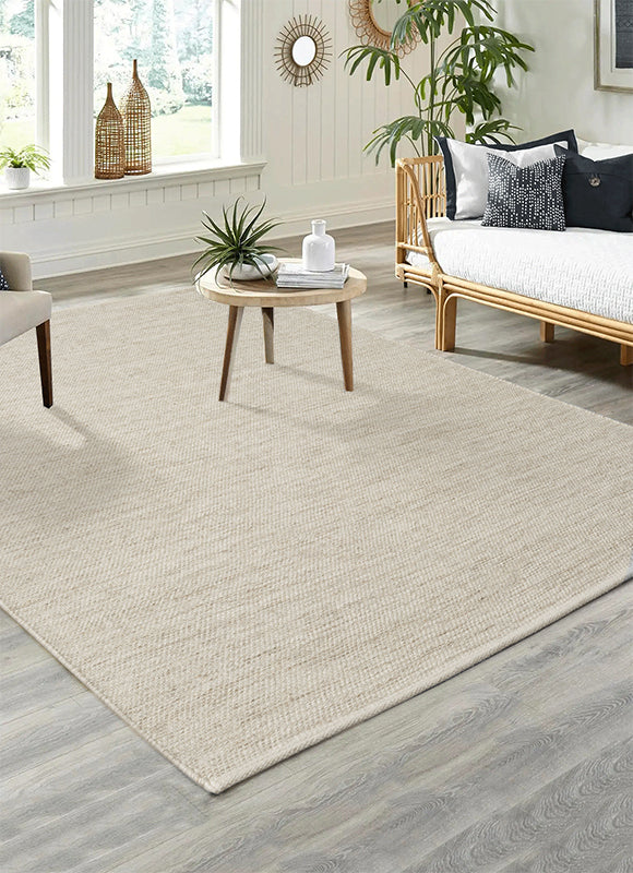 Vloerkleed Stockholm Crèmebeige – Geweven Wol met Katoen – detail van de wolmix