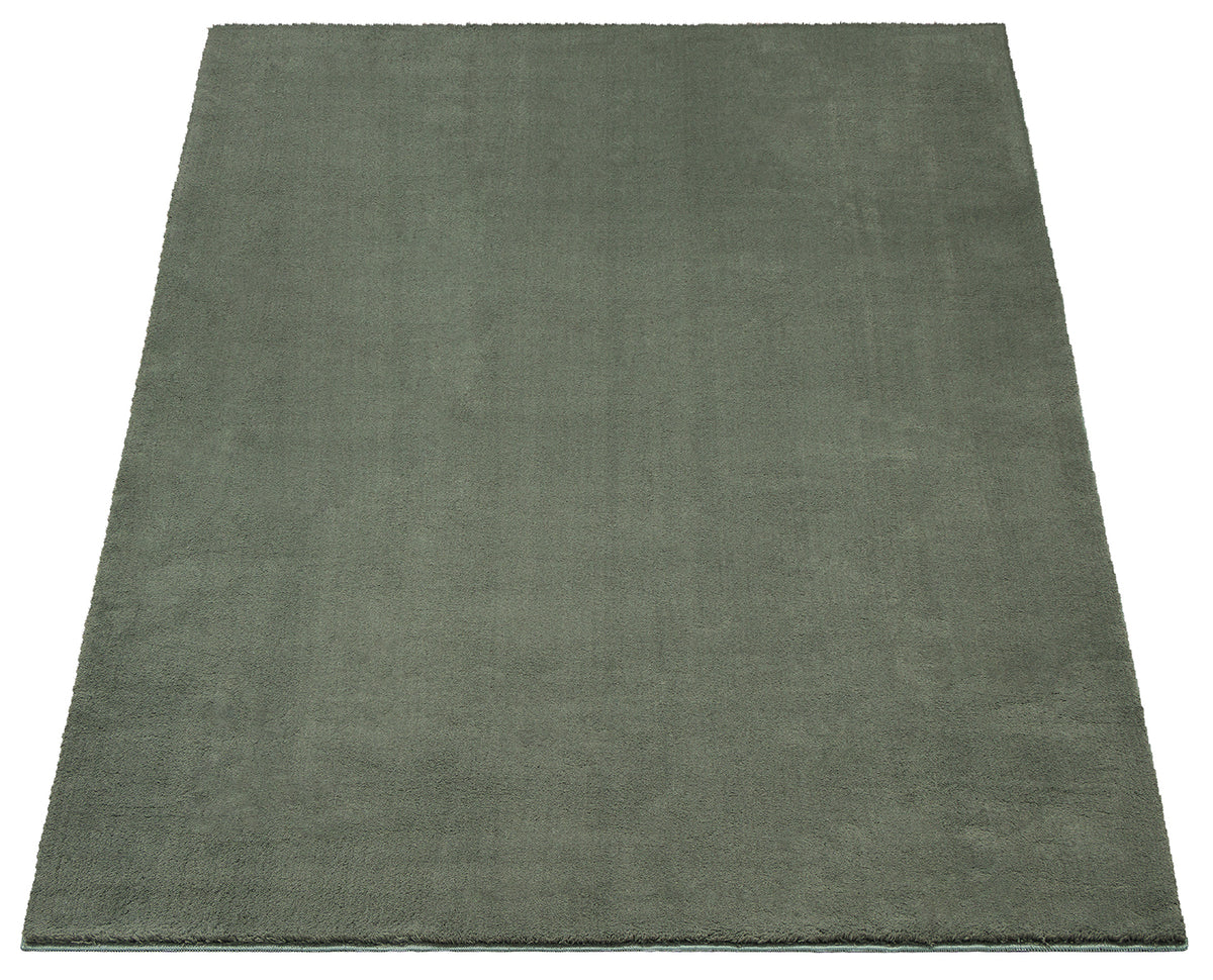Vloerkleed Loft Washable Bosgroen – Wasbaar Vloerkleed in Donker Bosgroen – close-up van de rand en de afwerking