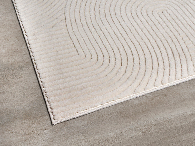Vloerkleed Stilo 390 Crème – Laagpolig, ook vierkant 200x200 – sfeerimpressie in de eetkamer
