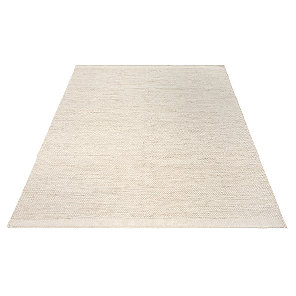 Vloerkleed Scandic Crèmebeige – Scandinavisch platweefsel in wol en katoen – omgeslagen hoek met jute rugzijde