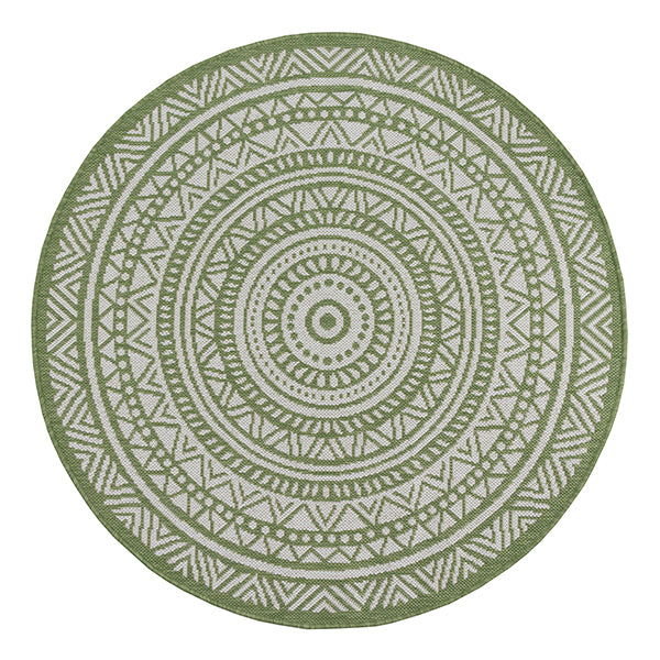 Vloerkleed Maestro Groen Rond – Buitenkleed in 120 en 160 cm – bovenaanzicht van het ronde kleed