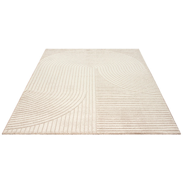 Vloerkleed Elio 2251 Beige – Geweven laagpolig met 14 mm pool – opgerolde hoek met jute rugzijde