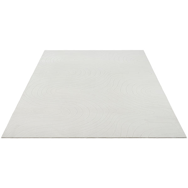 Vloerkleed Stilo 397 Crème – Geweven laagpolig, 1,40 kg per m2 – hoek op een lichte houten vloer