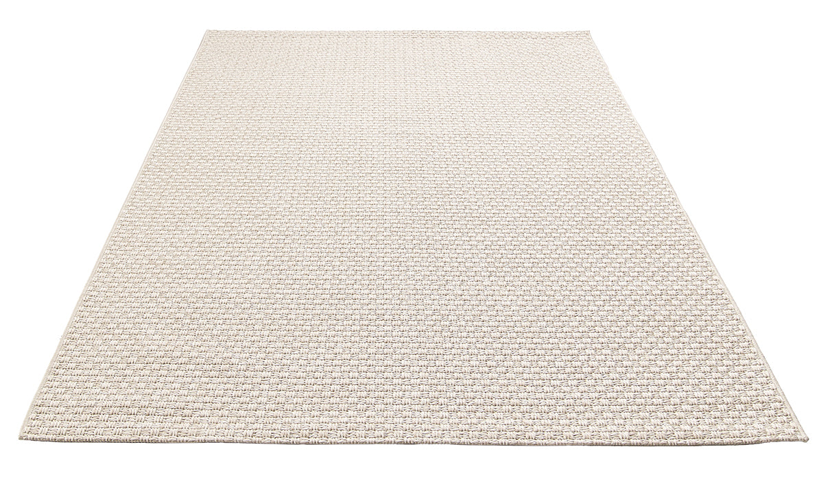 Vloerkleed Helsinki Beige – Fijn Geweven Vloerkleed in Zeven Maten – opgerolde hoek met katoenen rugzijde