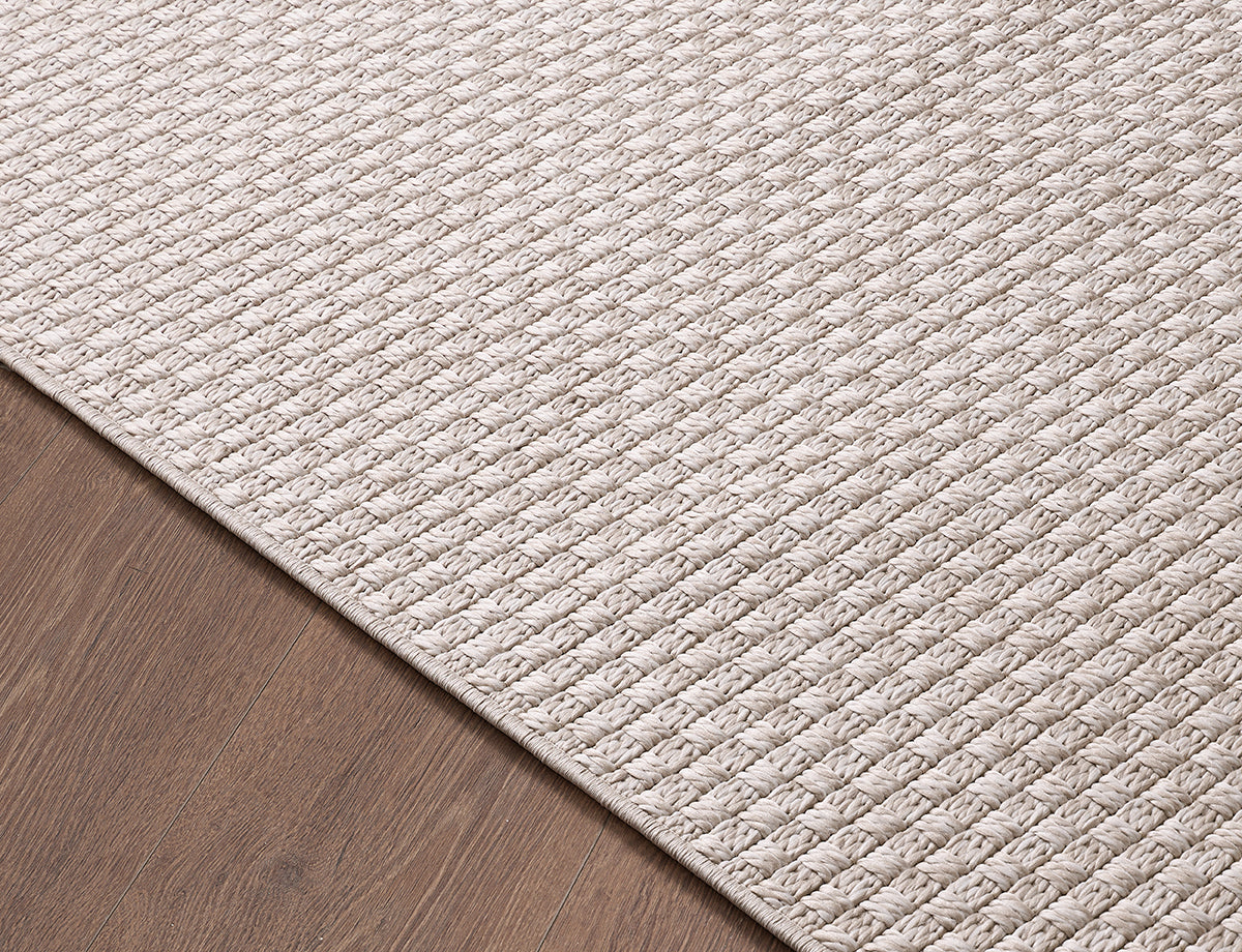 Vloerkleed Helsinki Beige – Fijn Geweven Vloerkleed in Zeven Maten – detail van het fijne weefsel