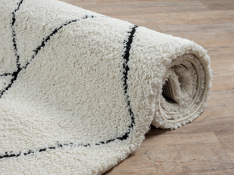 Vloerkleed Ideal Shaggy Wit-Zwart – Hoogpolige Shaggy van 30 mm – detail van de 30 mm pool