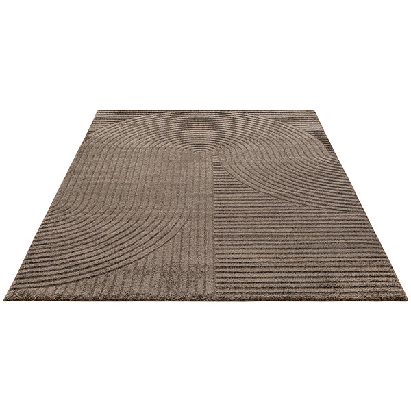Vloerkleed Elio 2251 Bruin – Warm laagpolig geweven vloerkleed – opgerolde hoek met jute rugzijde
