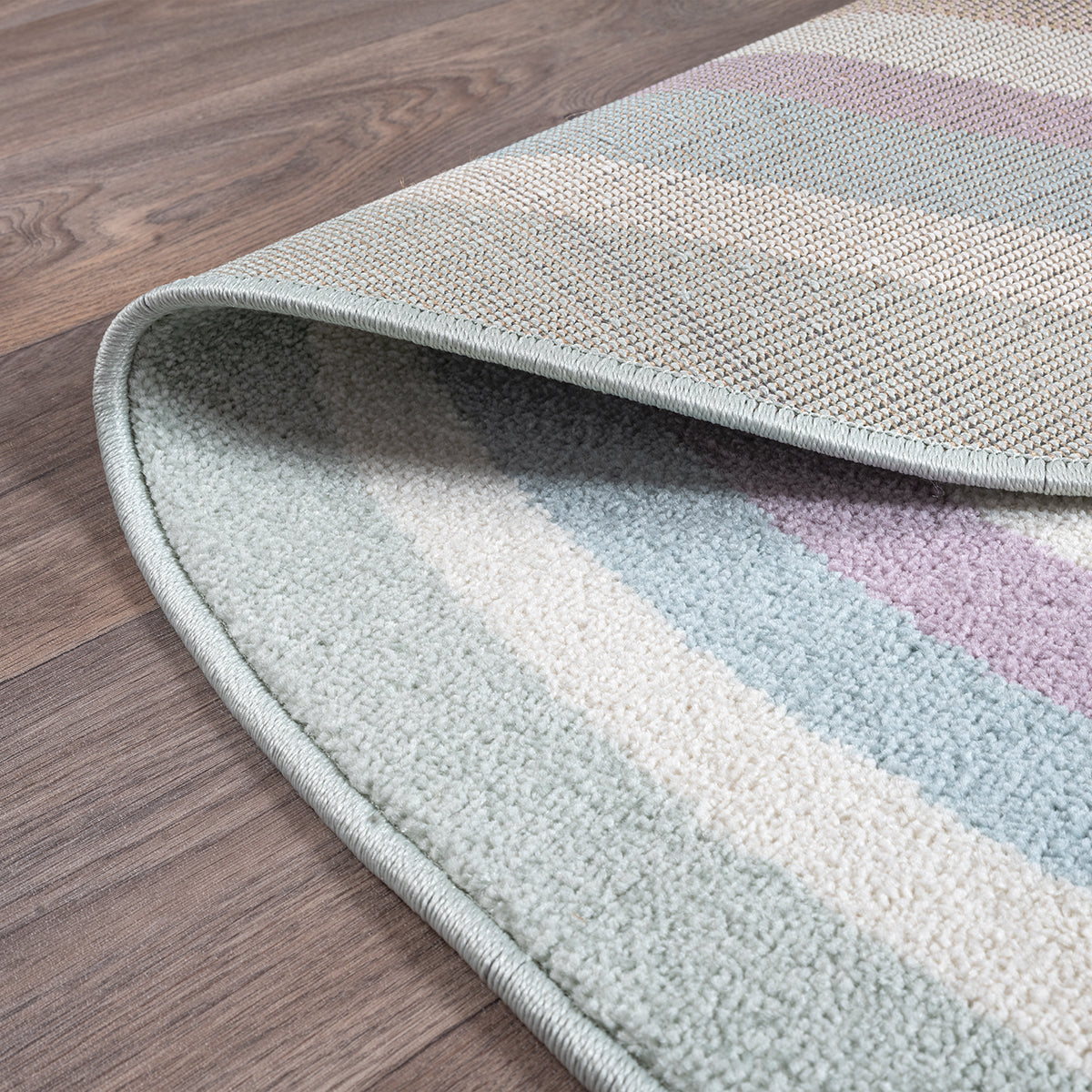 Vloerkleed Sound 40461 Multicolour – rond met kleuraccenten – sfeerimpressie in de woonkamer