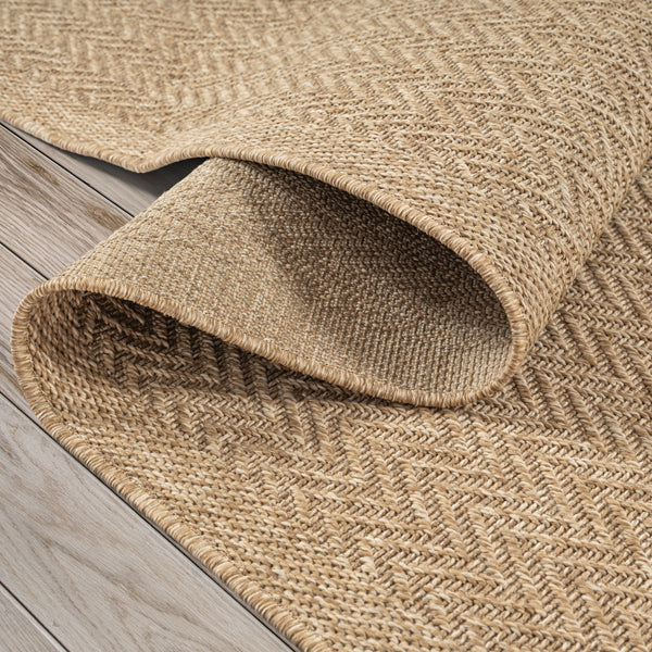 Vloerkleed Kenzy 5007 Naturel – Geweven met Jute Rugzijde – omgeslagen hoek op houten vloer