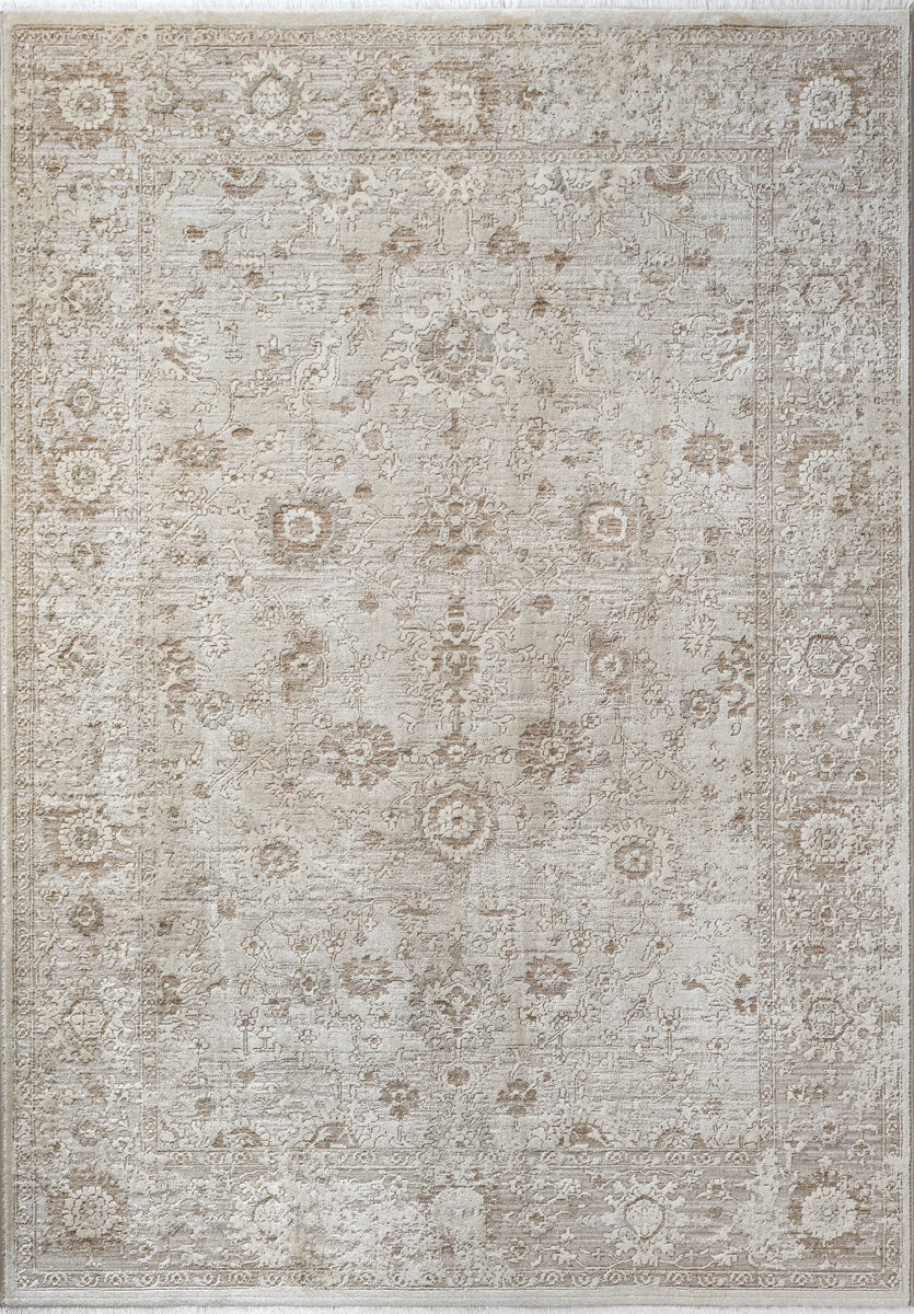 Vloerkleed Flowline 52073 Beige – Laagpolig Geweven met Katoenen Rug – bovenaanzicht