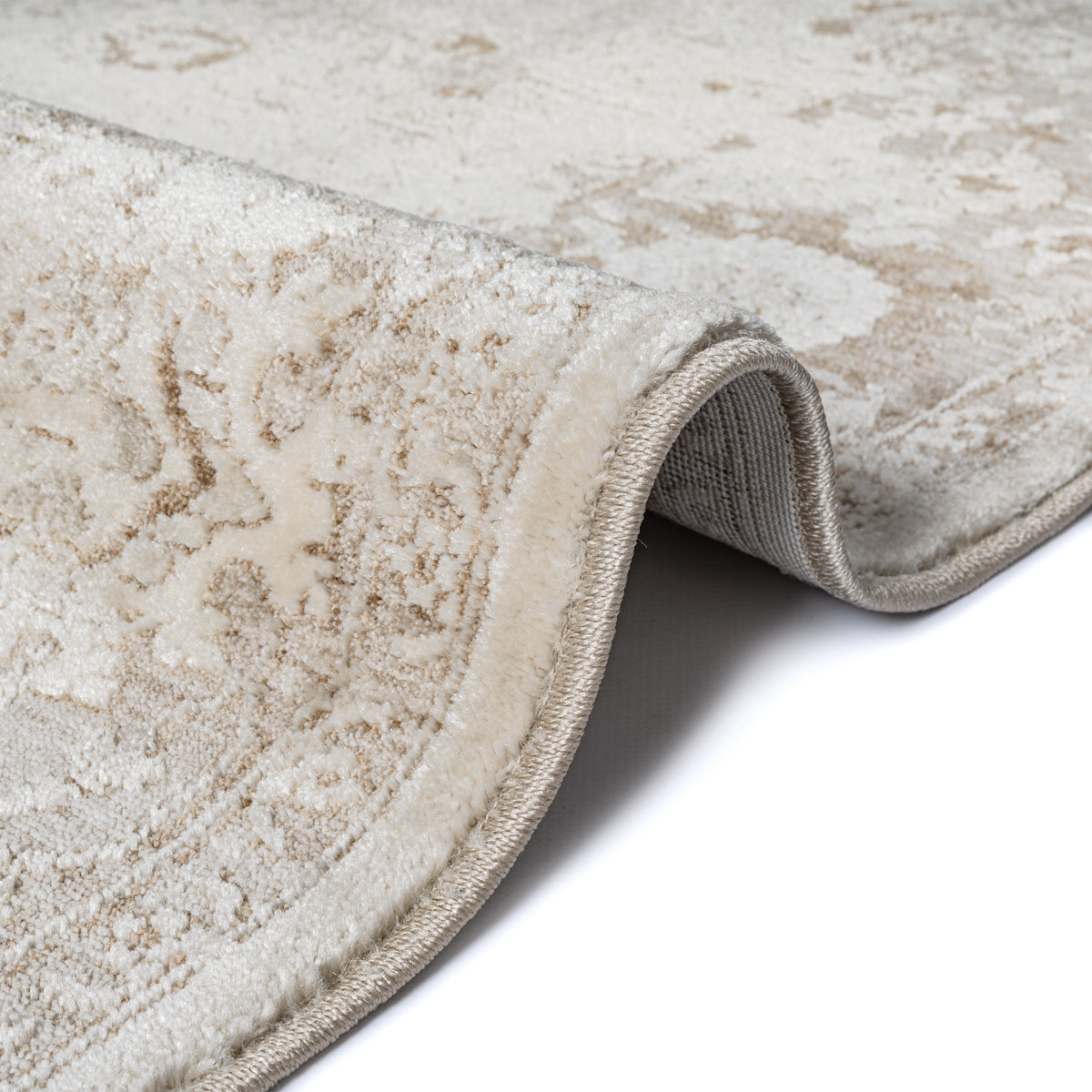 Vloerkleed Flowline 52073 Beige – Laagpolig Geweven met Katoenen Rug – sfeerimpressie in de woonkamer