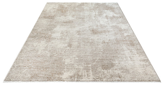 Vloerkleed Flowline 52075 Beige – Egaal Laagpolig Kleed voor Slaapkamer – rand en afwerking van dichtbij