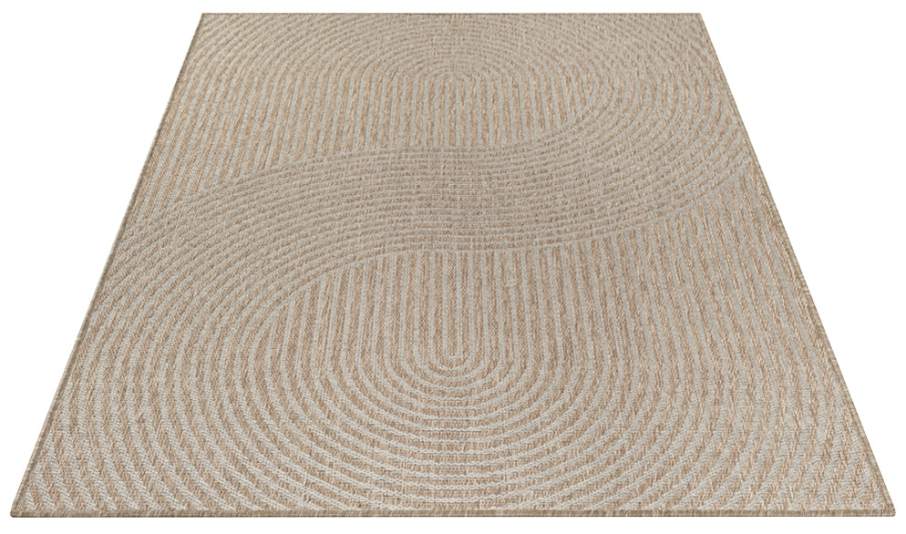 Vloerkleed Maestro Beige – Licht Buitenkleed met Stevige Sisalstructuur – hoek van het kleed op een tegelvloer