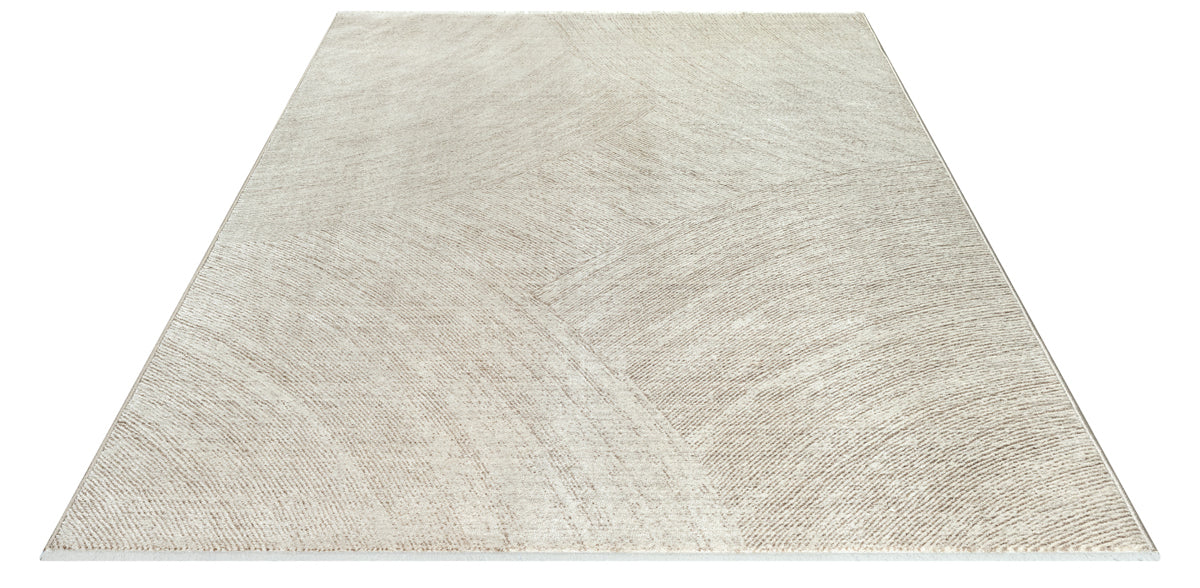 Vloerkleed Flowline 52096 Beige – Compact Laagpolig in Drie Maten – hoek met katoenen rugzijde