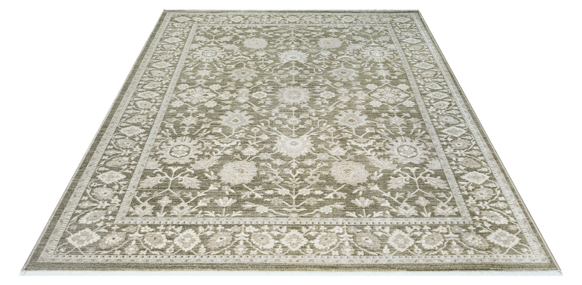 Vloerkleed Flowline 52103 Groen – Laagpolig Geweven met 7 mm Pool – detailopname van de groene vezels
