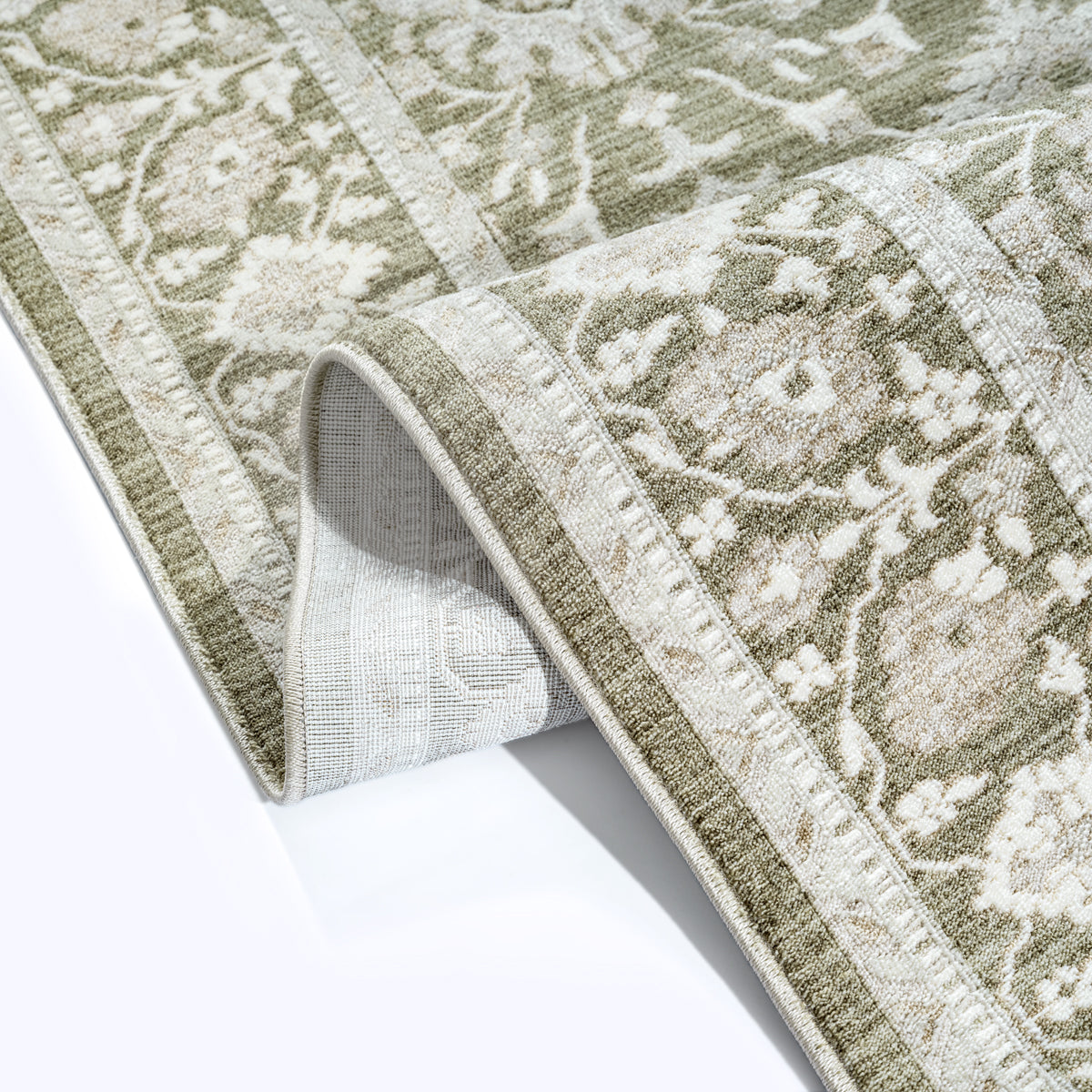 Vloerkleed Flowline 52103 Groen – Laagpolig Geweven met 7 mm Pool – sfeerimpressie in de woonkamer