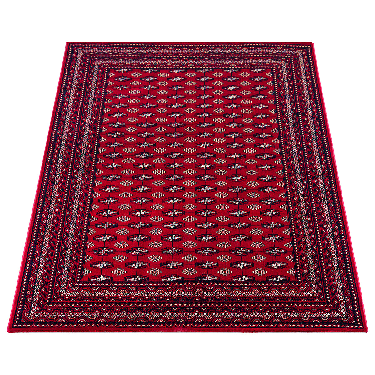 Vloerkleed Dubai Deluxe 56276 Rood – Klassiek Laagpolig Geweven – sfeerimpressie onder de eettafel