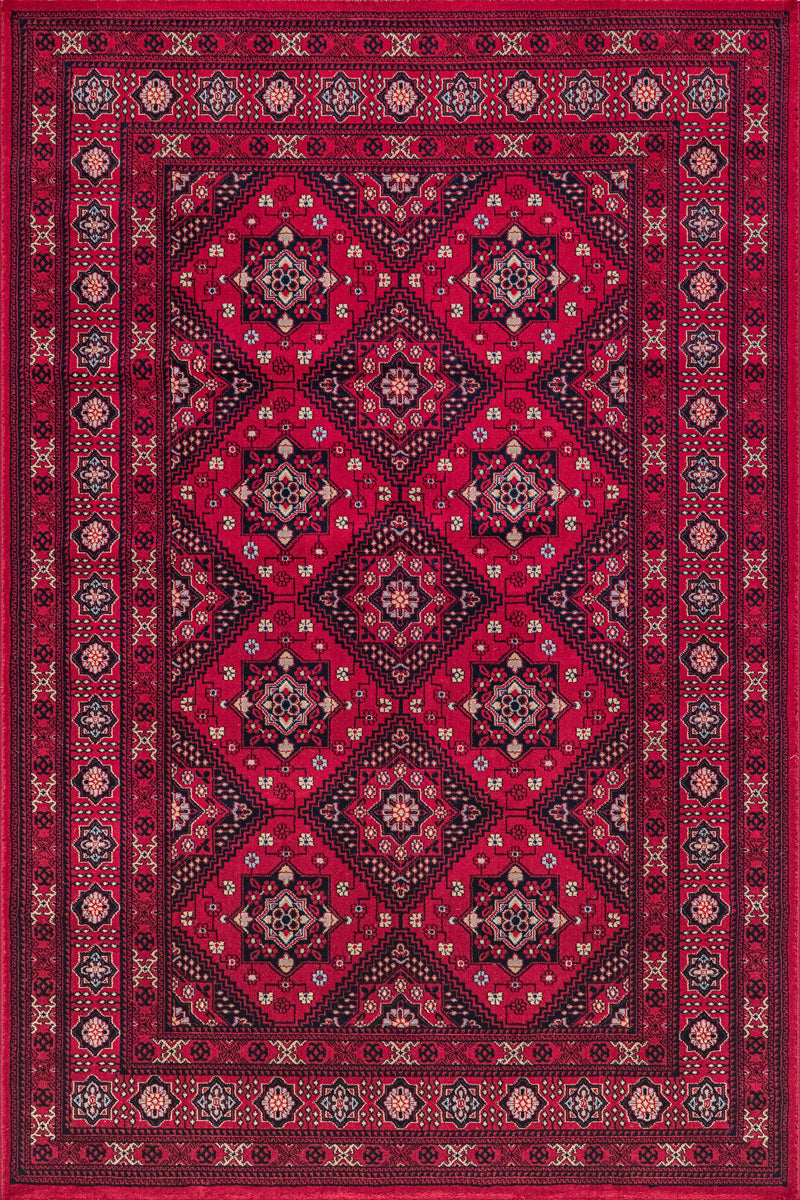 Vloerkleed Dubai Deluxe 56286 Rood – Dicht Geweven Laagpolig Kleed – bovenaanzicht