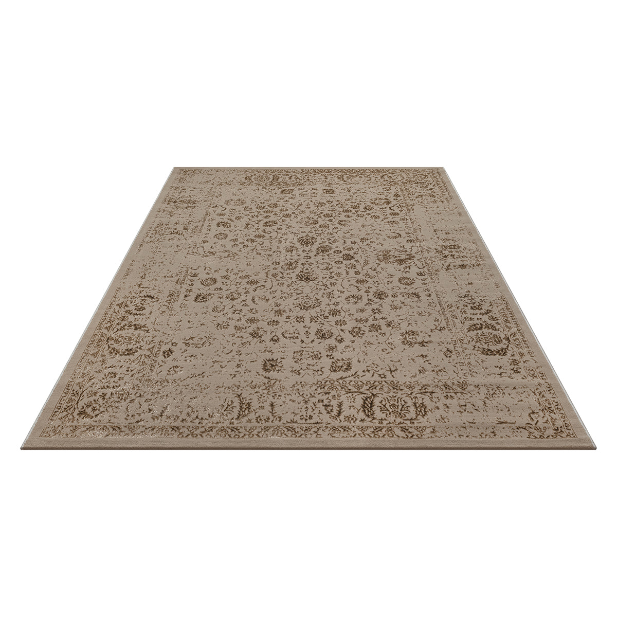 Vloerkleed Creation Donkerbeige – Laagpolig met Warme Tint – sfeerimpressie in de eetkamer
