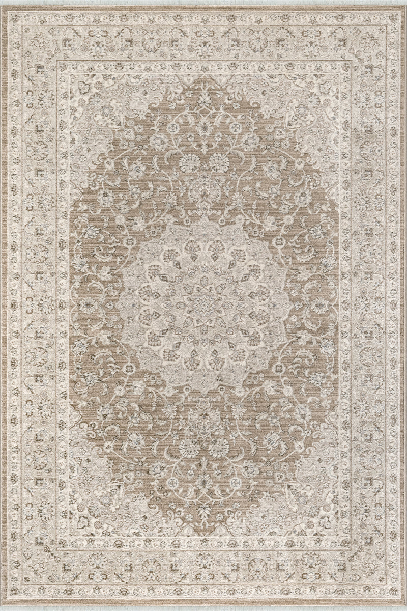 Vloerkleed Flowline 52086 Bruin – Warm Laagpolig Geweven Vloerkleed – bovenaanzicht