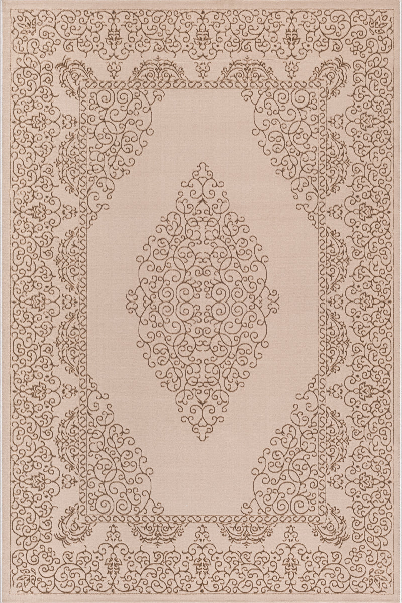 Vloerkleed Studio Donkerbeige – Oosters Dessin met Diepe Toon – bovenaanzicht